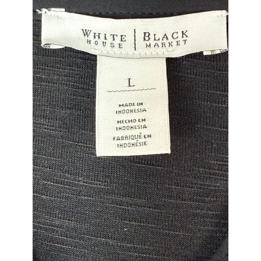 White House Black Market Black Rayon Slub Henley High-Low Top Womens Large L - Picture 7 of 10